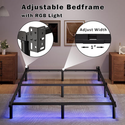 Queen Size Bed Frame with LED, 7 Inch Metal Steel Bedframe for Box Spring and Ma