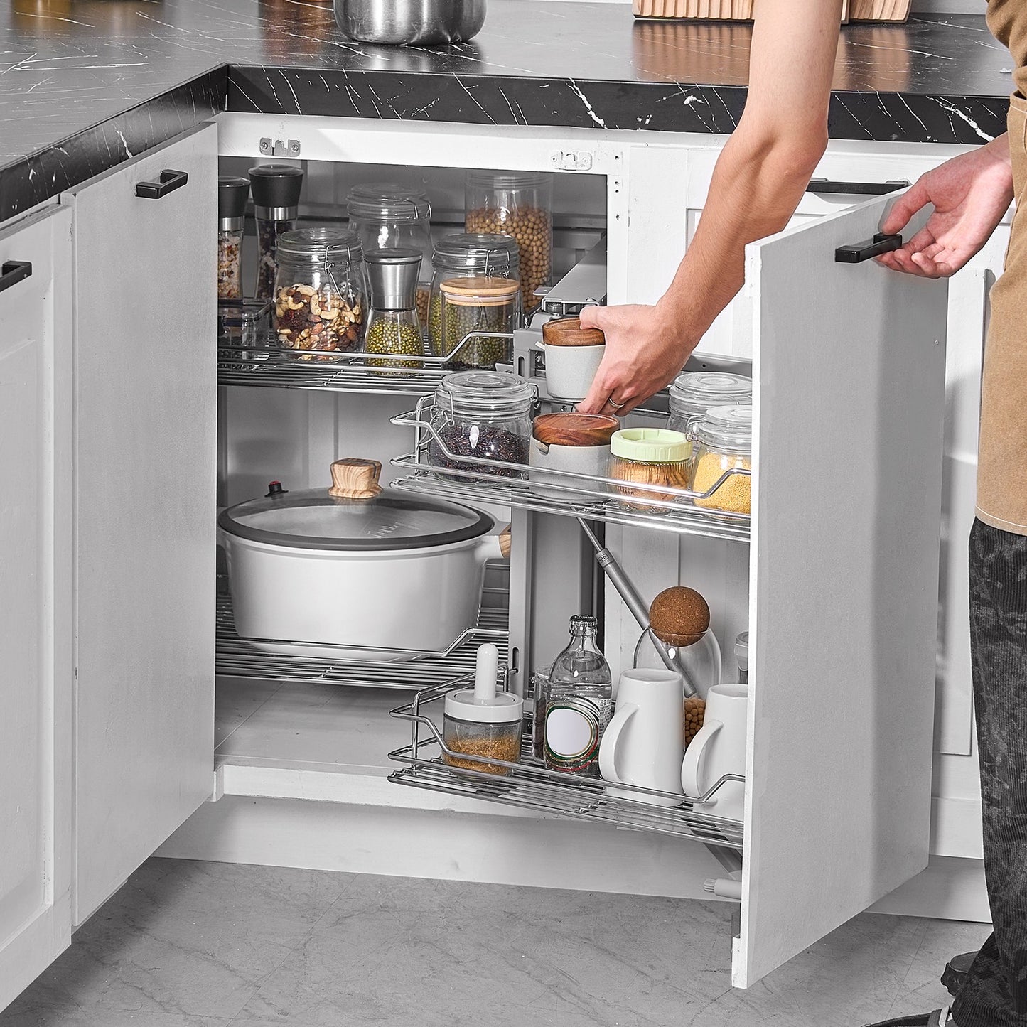 4 Shelf Blind Corner Pull Out Organizer 34" Chrome Kitchen Cabinet Basket