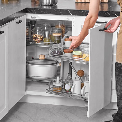 4 Shelf Blind Corner Pull Out Organizer 34" Chrome Kitchen Cabinet Basket