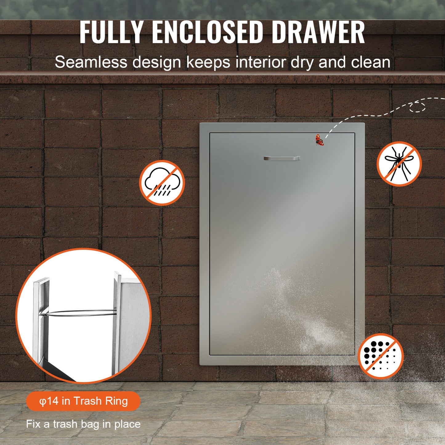 20"X29" Pull Out Trash Drawer Outdoor Kitchen BBQ Island Drawer w/ Bag Ring