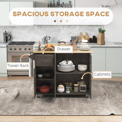 Triple-Cabinet Rolling Kitchen Island on Wheels, Kitchen Cart