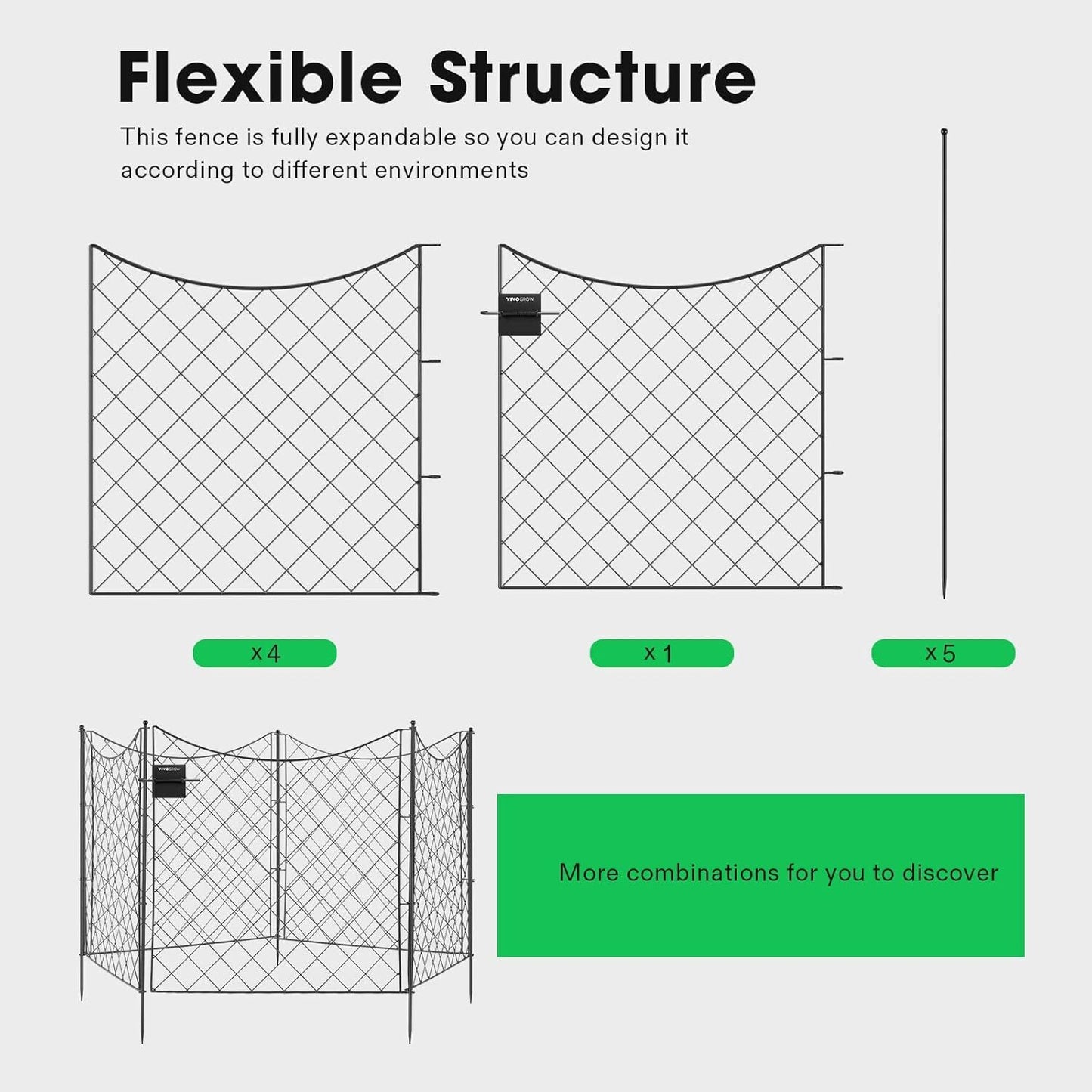 VIVOSUN 27.4x32.9inch Decorative Garden Fence Rustproof No Dig 4 Panels + 1 Gate
