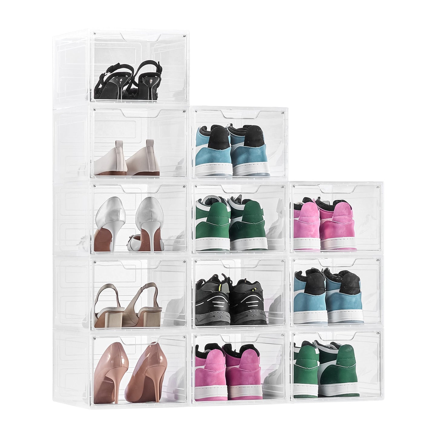 Shoe Storage Boxes 12Pack Stackable Shoe Boxes US Size 13 Transparent White