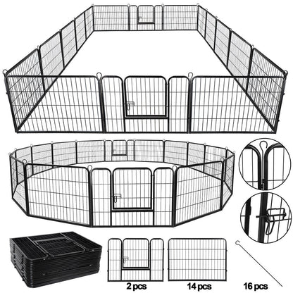 16 Panels Dog Pen Pet Playpen Kennel Fence Puppy Exercise Barrier Outdoor Indoor