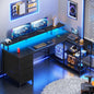 L Shaped Desk with 4 Drawers &Storage Shelves, Corner Computer Desk w/LED Lights