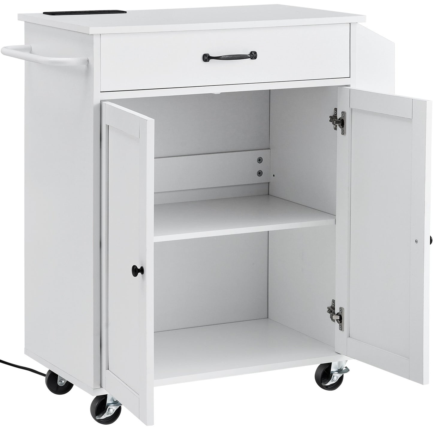 Kitchen Island Cart Rolling Storage Cabinet on Wheel with Charging Station