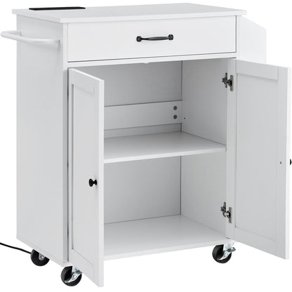 Kitchen Island Cart Rolling Storage Cabinet on Wheel with Charging Station