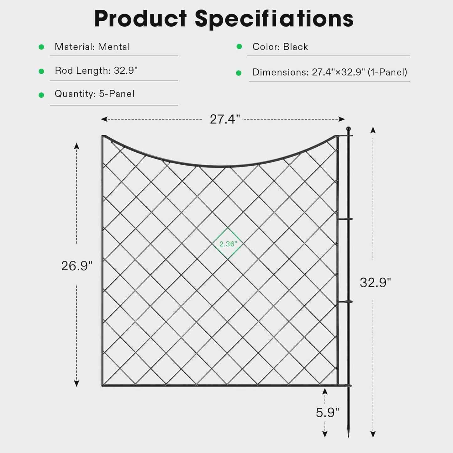 VIVOSUN 27.4x32.9inch Decorative Garden Fence Rustproof No Dig 4 Panels + 1 Gate