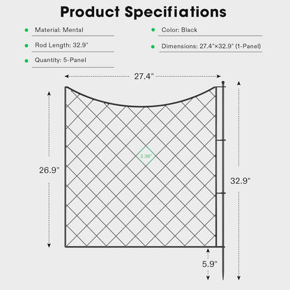 VIVOSUN 27.4x32.9inch Decorative Garden Fence Rustproof No Dig 4 Panels + 1 Gate