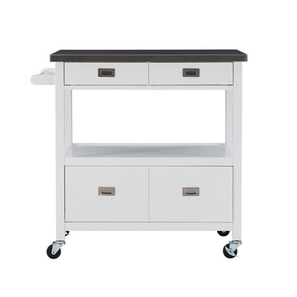 Linon Sydney Wood Rolling Kitchen Storage Cart Stainless Steel Top In White