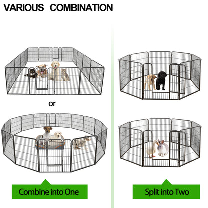 Outdoor Dog Playpen 16 Panels 32" H Pet Playpen Metal Frame Dog Fence, Black