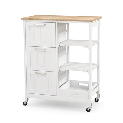 Kitchen Island Cart Mobile Storage Organizer w/ 3 Large Drawers 2 Open Shelves
