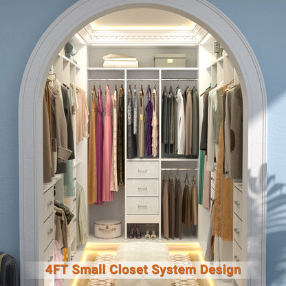 48'' Closet System with 3 Drawers Closet Organizer System Built-In Clothes Rack