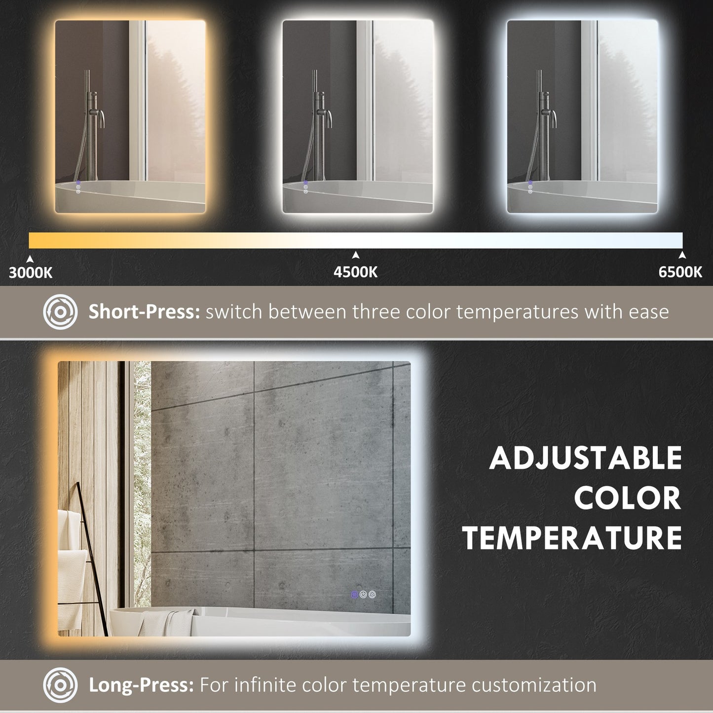 32" x 24" Dimmable LED Bathroom Mirror w/ Infinite Color Temp
