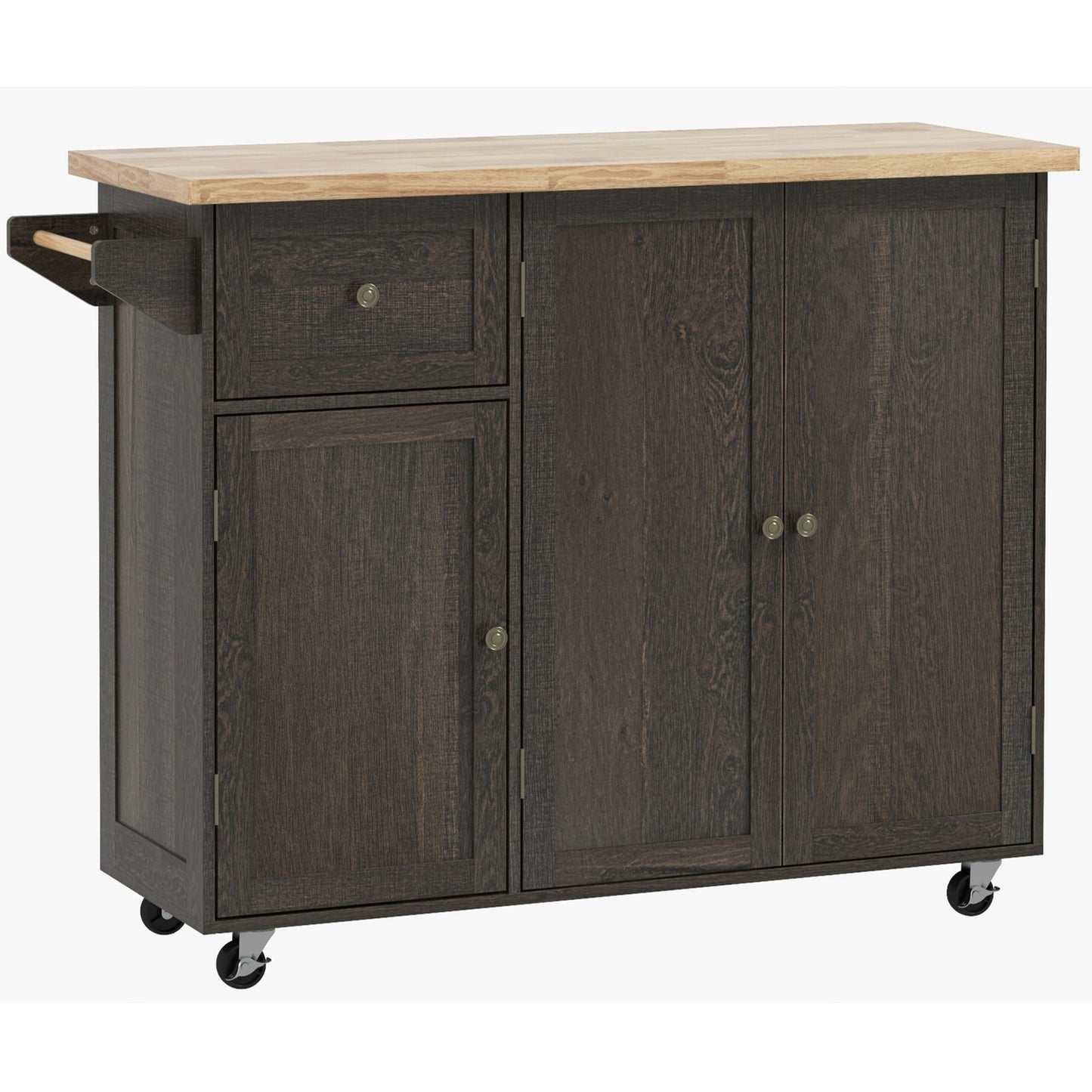 Triple-Cabinet Rolling Kitchen Island on Wheels, Kitchen Cart