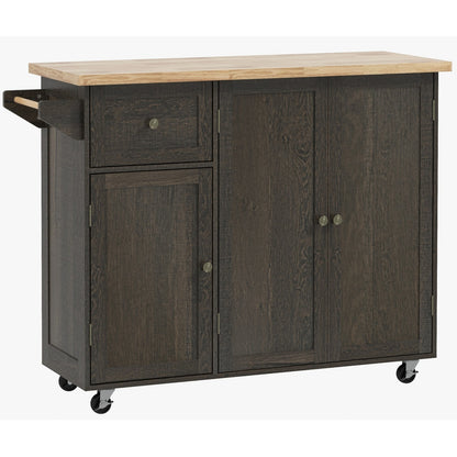 Triple-Cabinet Rolling Kitchen Island on Wheels, Kitchen Cart