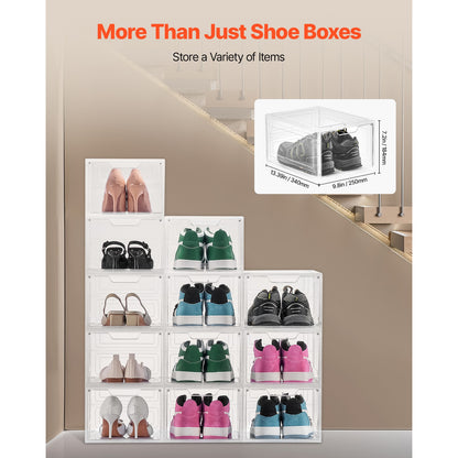 Shoe Storage Boxes 12Pack Stackable Shoe Boxes US Size 13 Transparent White