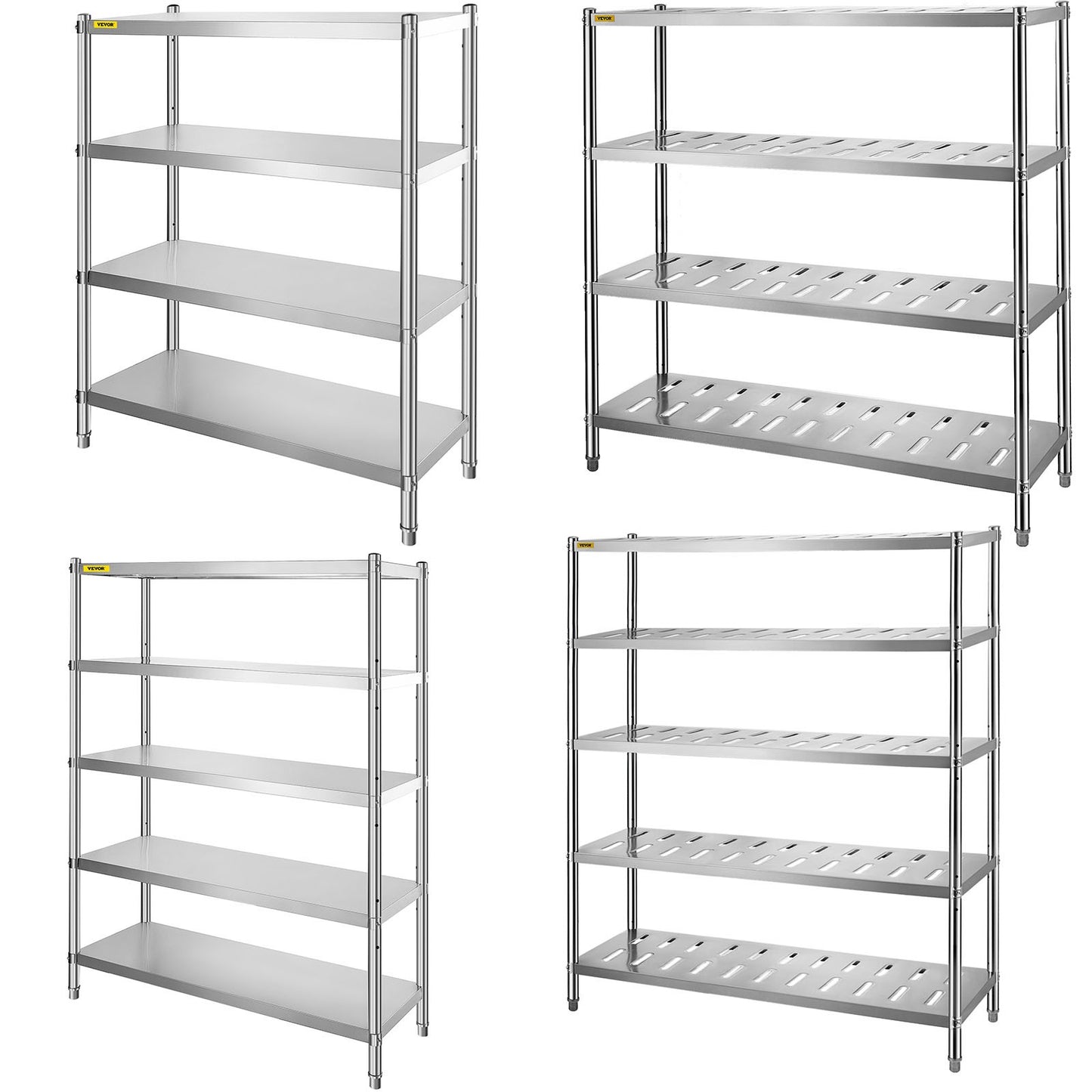VEVOR Stainless Steel Shelving Heavy Duty Kitchen Shelf 4/5Tier Solid/Perforated