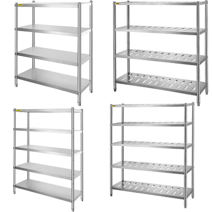 VEVOR Stainless Steel Shelving Heavy Duty Kitchen Shelf 4/5Tier Solid/Perforated