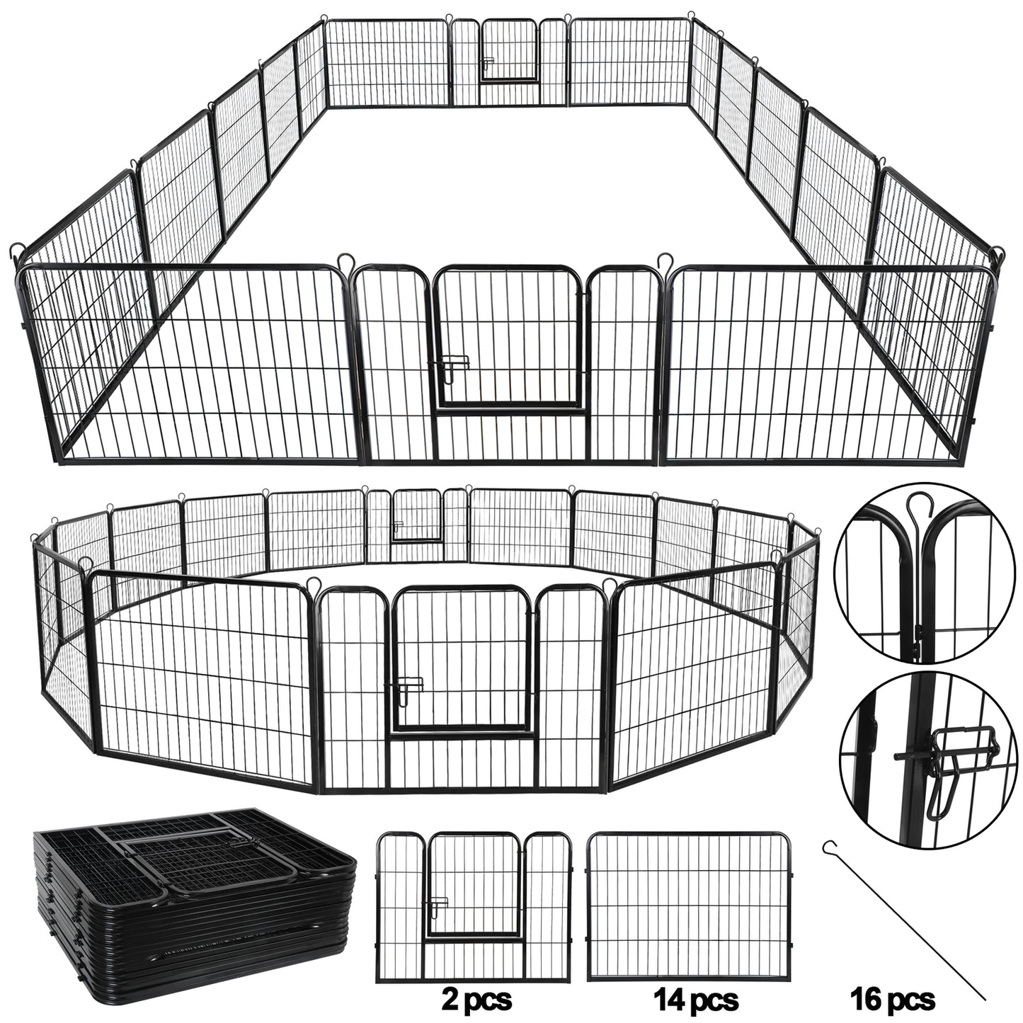 16 Panels Dog Pen Pet Playpen Kennel Fence Puppy Exercise Barrier Outdoor Indoor