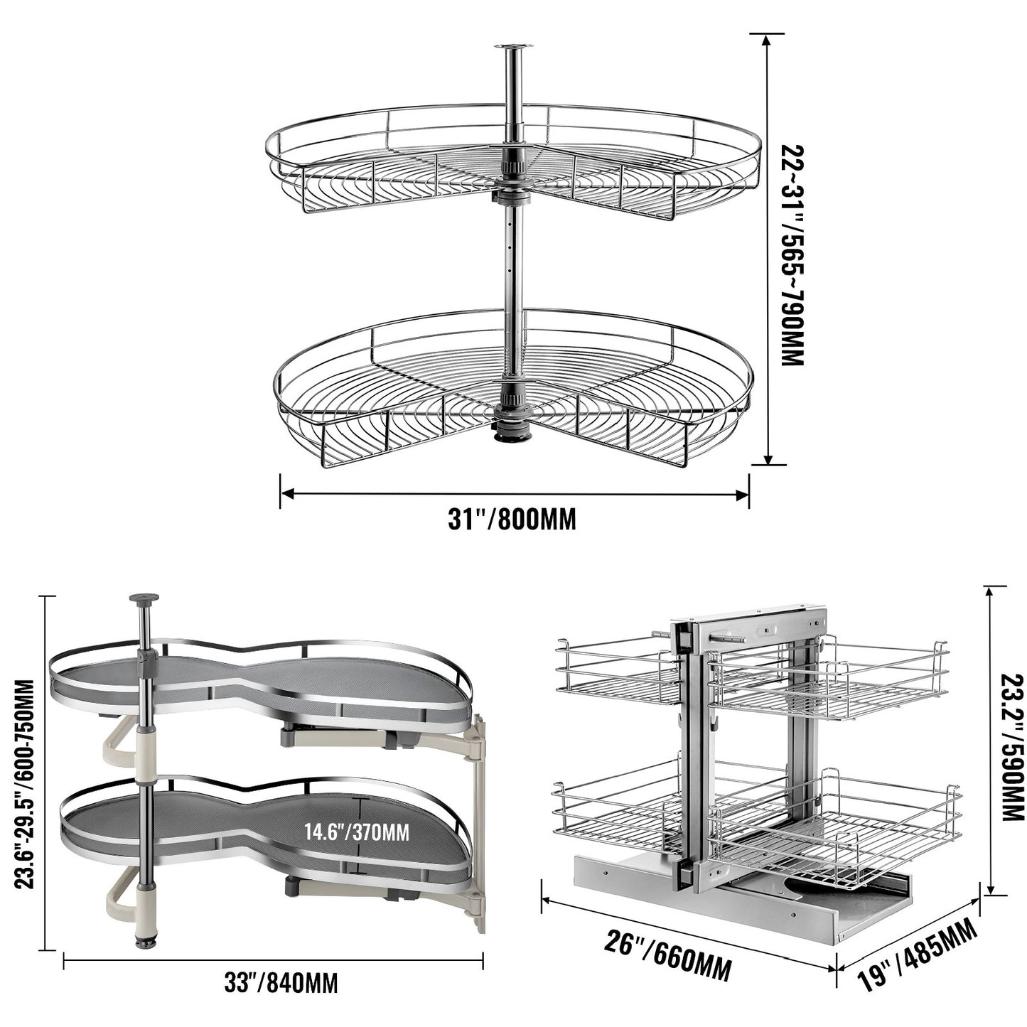 36" Left/Right Blind Corner Kitchen Cabinet Organizer Pull Out Organizer