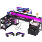 Reversible L Shaped Computer Desk Gaming Desk w/ Power Outlet & LED Strip,Black
