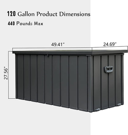 Domi 120 Gallon Metal Outdoor Storage Deck Box Waterproof w/Lockable (Grey)