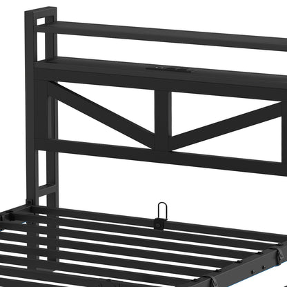 Twin Size Floating Bedroom Bed Frame with USB Charging Port & LED Lights Metal