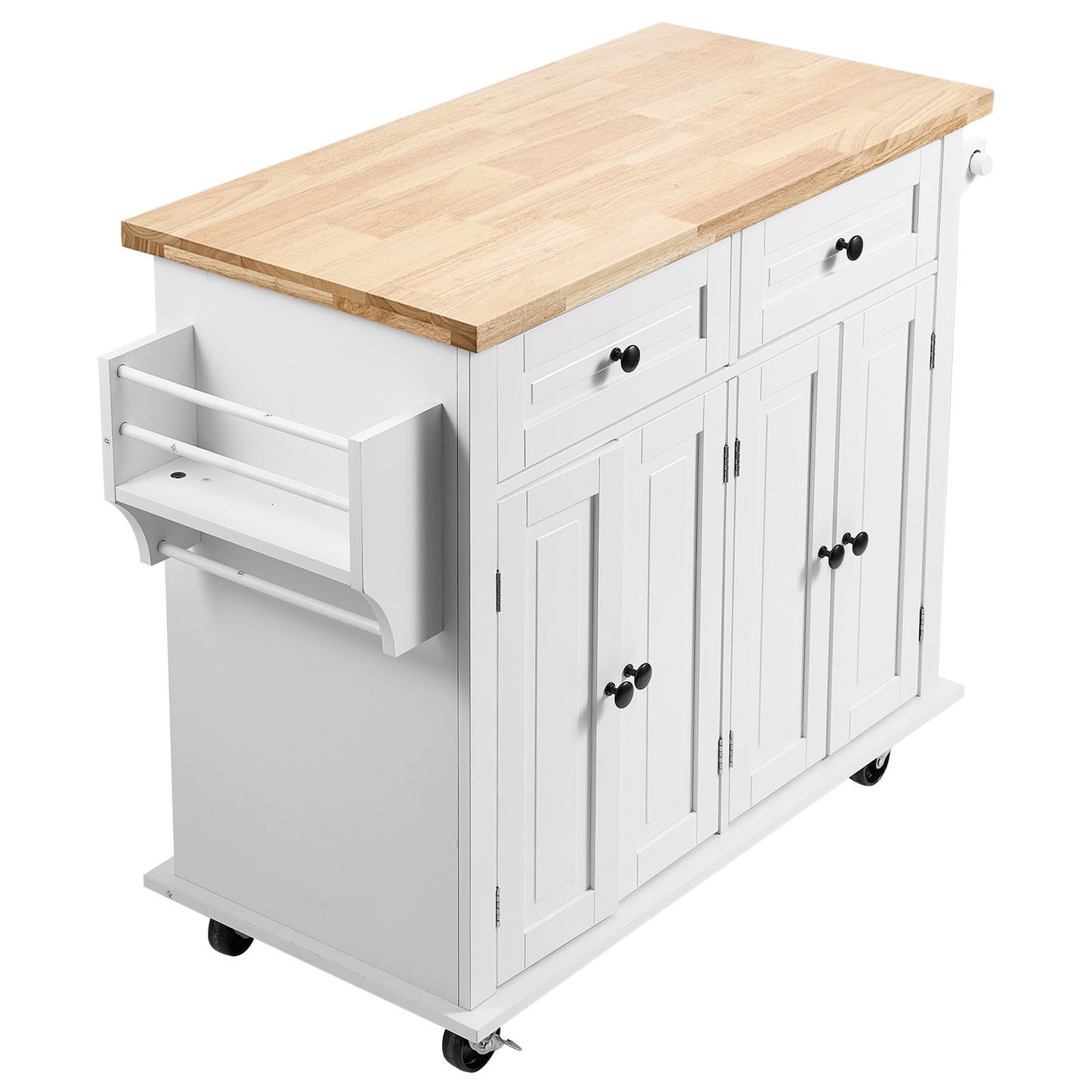 Kitchen Island Cart Trolley Cart Rolling Storage Cabinet w/ 2 Drawers & Rack