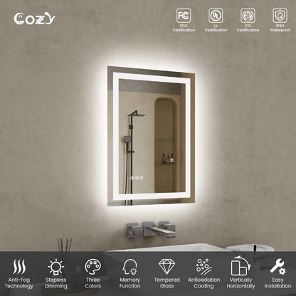 20x28'' LED Bathroom Mirror Wall Vanity Mirror Dimmable Anti-fog Tempered Glass