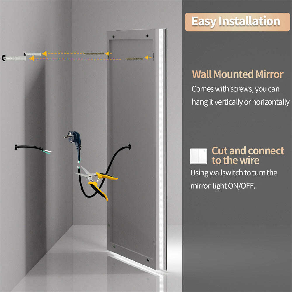 Bathroom Mirror with Front+Backlit Lights Dimmable Wall Vanity Mirrors Anti-Fog