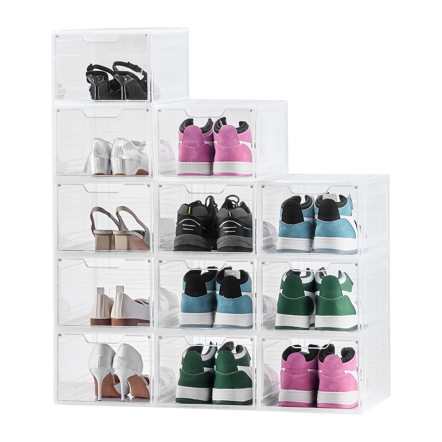 Shoe Storage Boxes 12Pack Stackable Shoe Boxes US Size 13 Transparent White