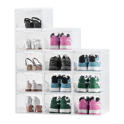 Shoe Storage Boxes 12Pack Stackable Shoe Boxes US Size 13 Transparent White