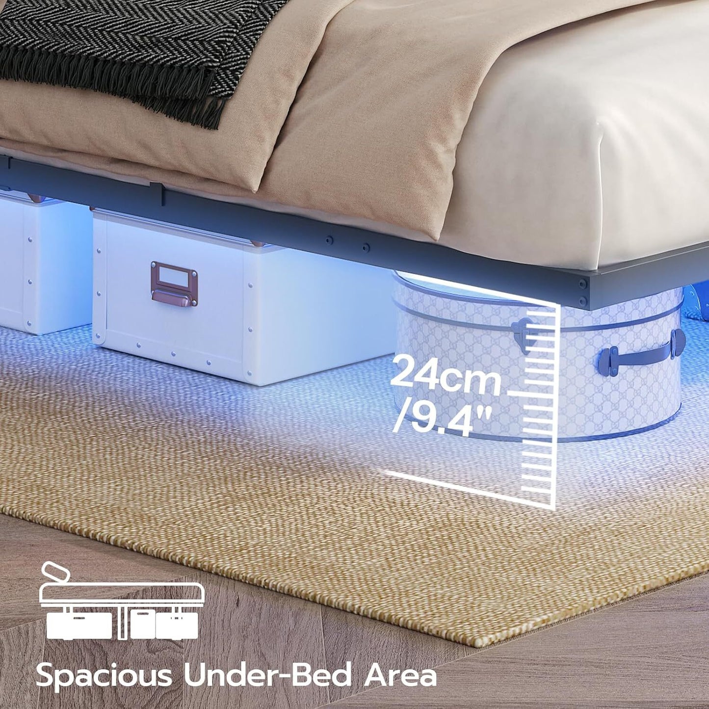 HOOBRO Floating Bed Frame Full Size Bed Frame w/Charging Station and LED Lights