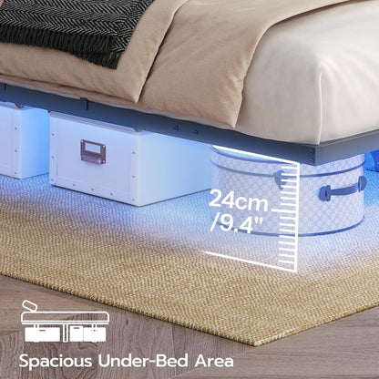 HOOBRO Floating Bed Frame Full Size Bed Frame w/Charging Station and LED Lights