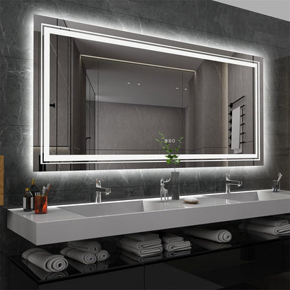 Shatter-Proof LED Bathroom Mirror with Lights Anti-Fog Stepless Dimmable Memory