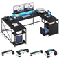79 inch U Shaped Desk with Power Outlets & LED Lights Reversible Computer Desk
