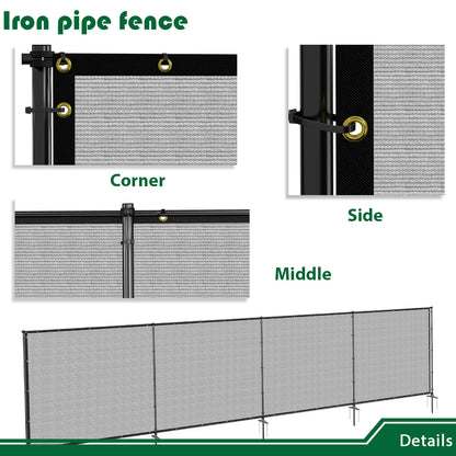 Heavy Duty Outdoor Freestanding Privacy Screen Fence Panels with Iron Poles