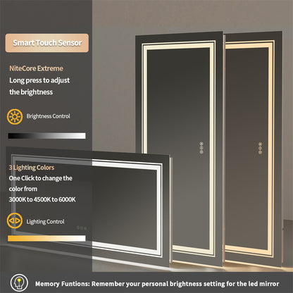 Shatter-Proof LED Bathroom Mirror with Lights Anti-Fog Stepless Dimmable Memory