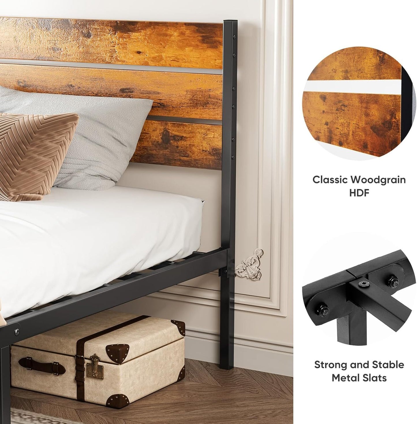 JHK Twin Size Sturdy Metal Platform Bed Frame with Wood Headboard and Footboard