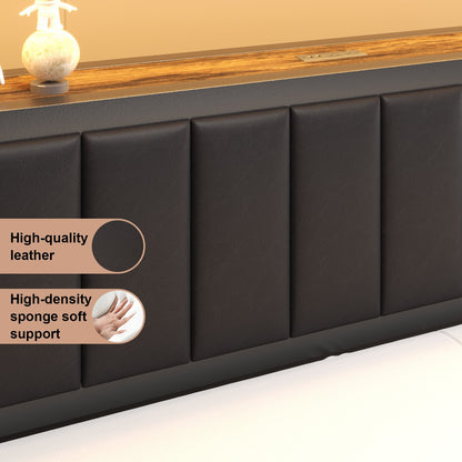 Full Queen Size Metal Platform Bed Frame with 2-Tier Storage Headboard＆Drawers