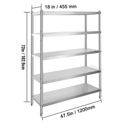 Uimoso 5-Tier Kitchen Shelves Shelf Rack 72in Stainless Steel Shelving Organizer