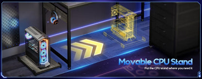 Office Table Reversible Computer Desk L Shaped Gaming Desk w/ Hook & LED Lights