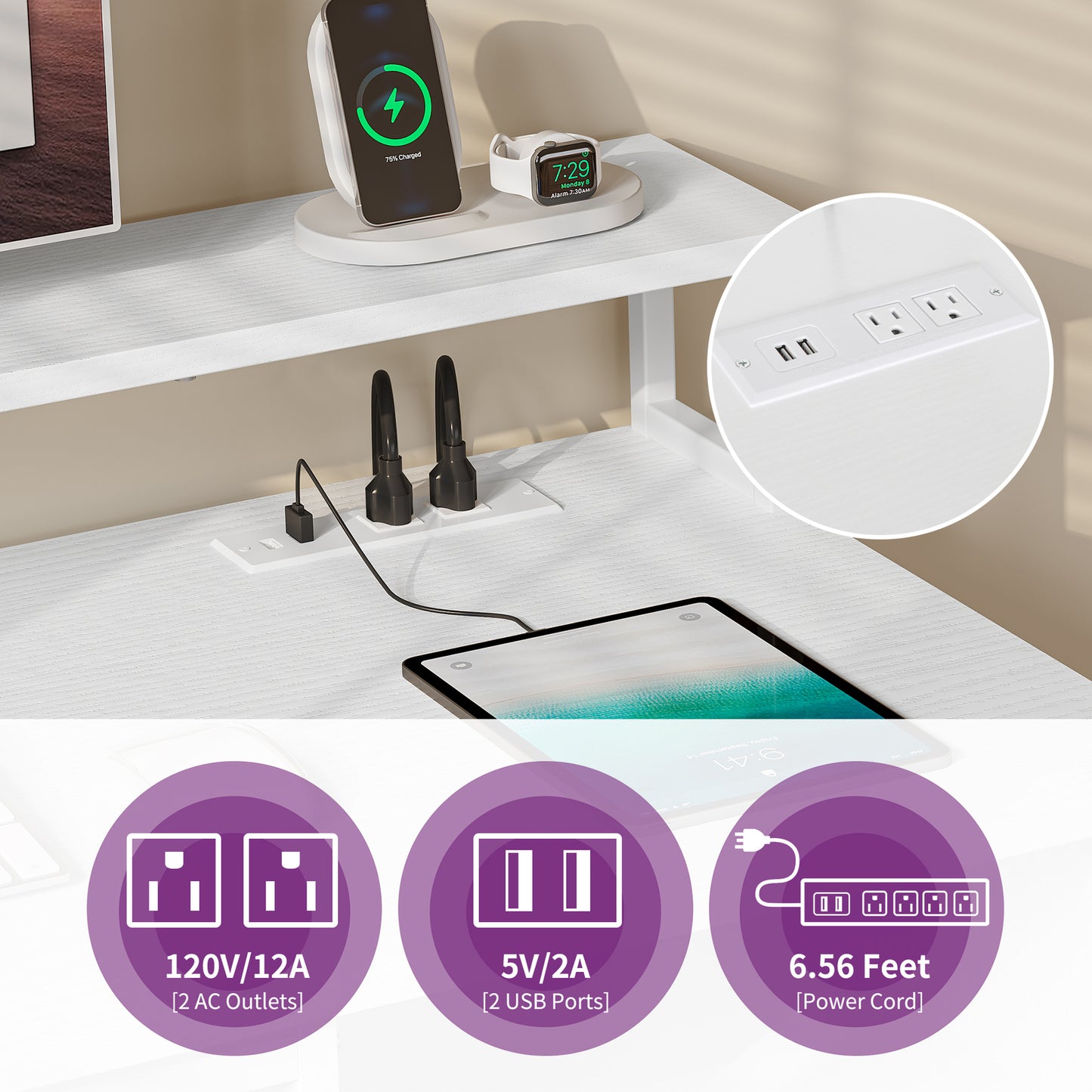 55 inch LED Computer Desk Office Desk with Drawer Gaming Desk with Power Outlets