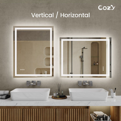 24x36'' LED Bathroom Mirror Wall Vanity Mirror Dimmable Anti-fog Tempered Glass