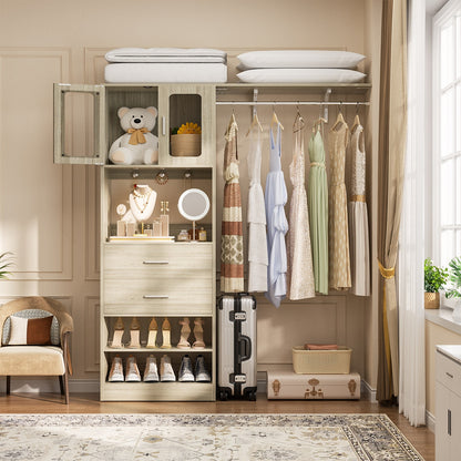 60'' W Walk-in Closet Organizer System with Door Storage Cabinet and Wood Drawer