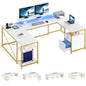 79 inch U Shaped Desk with Power Outlets & LED Lights Reversible Computer Desk