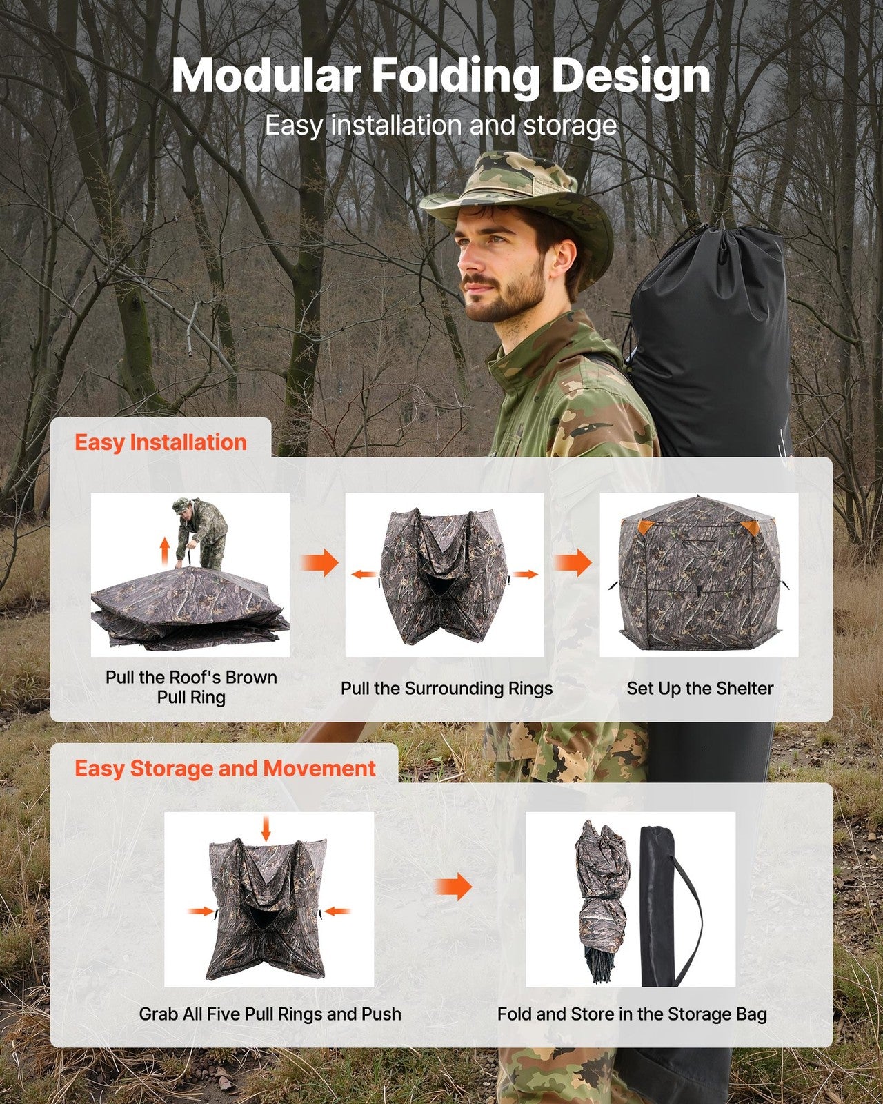 VEVOR Portable Hunting Blind See Through Ground Deer Blinds 6-7 Person Carrying
