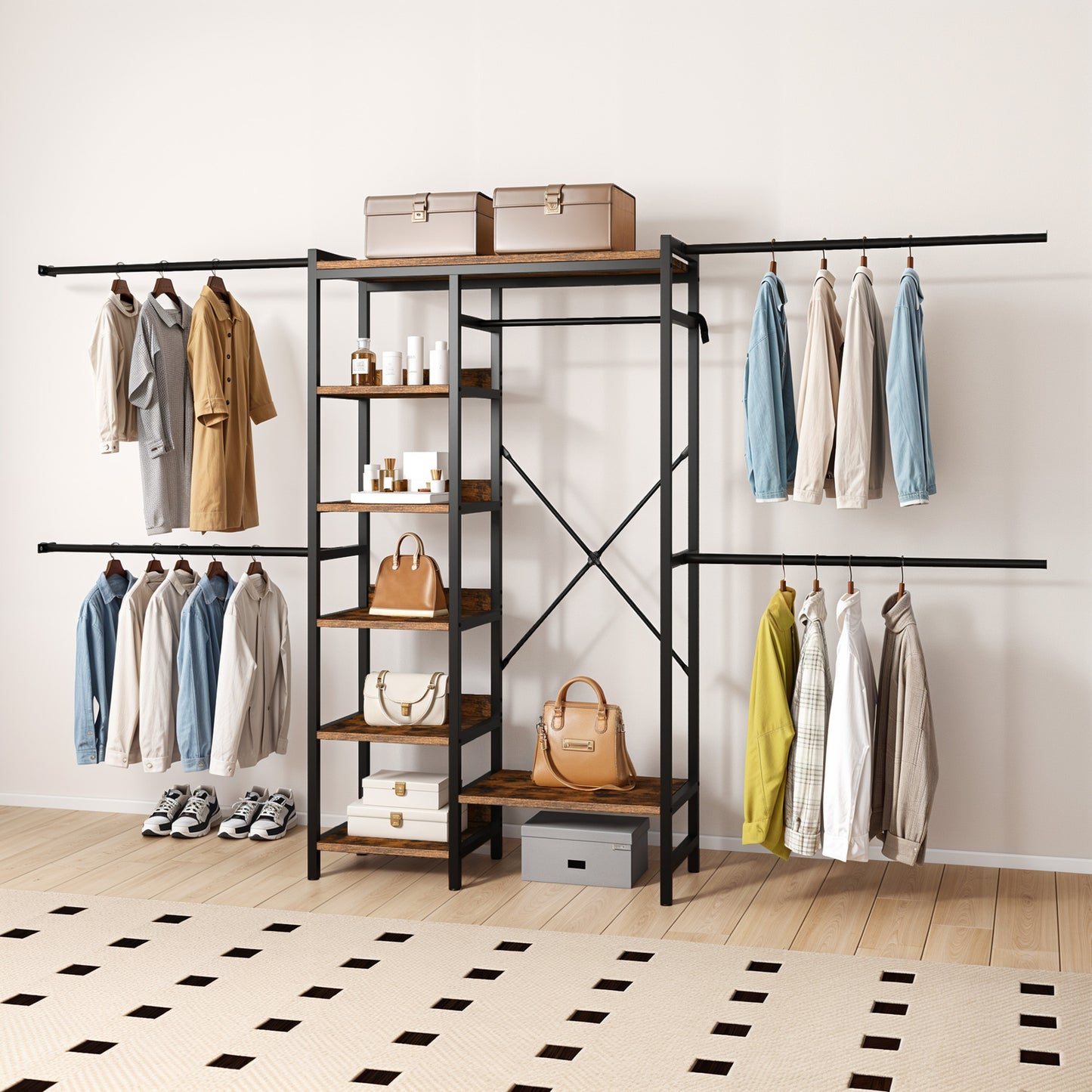 Adjustable Heavy-Duty Clothes Rack Walk-In Closet Organizer for 7 to 10 FT Wide