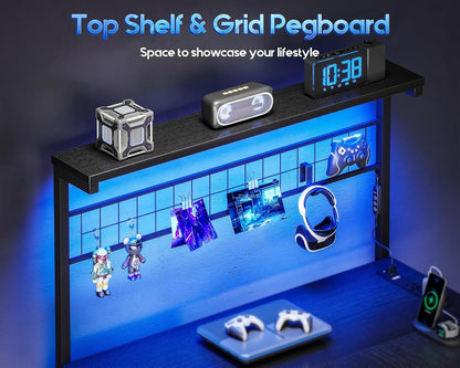 Office Table Reversible Computer Desk L Shaped Gaming Desk w/ Hook & LED Lights